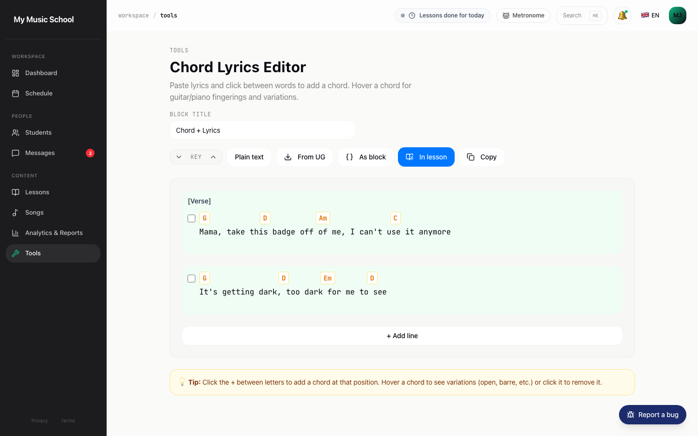 Chord Lyrics Editor