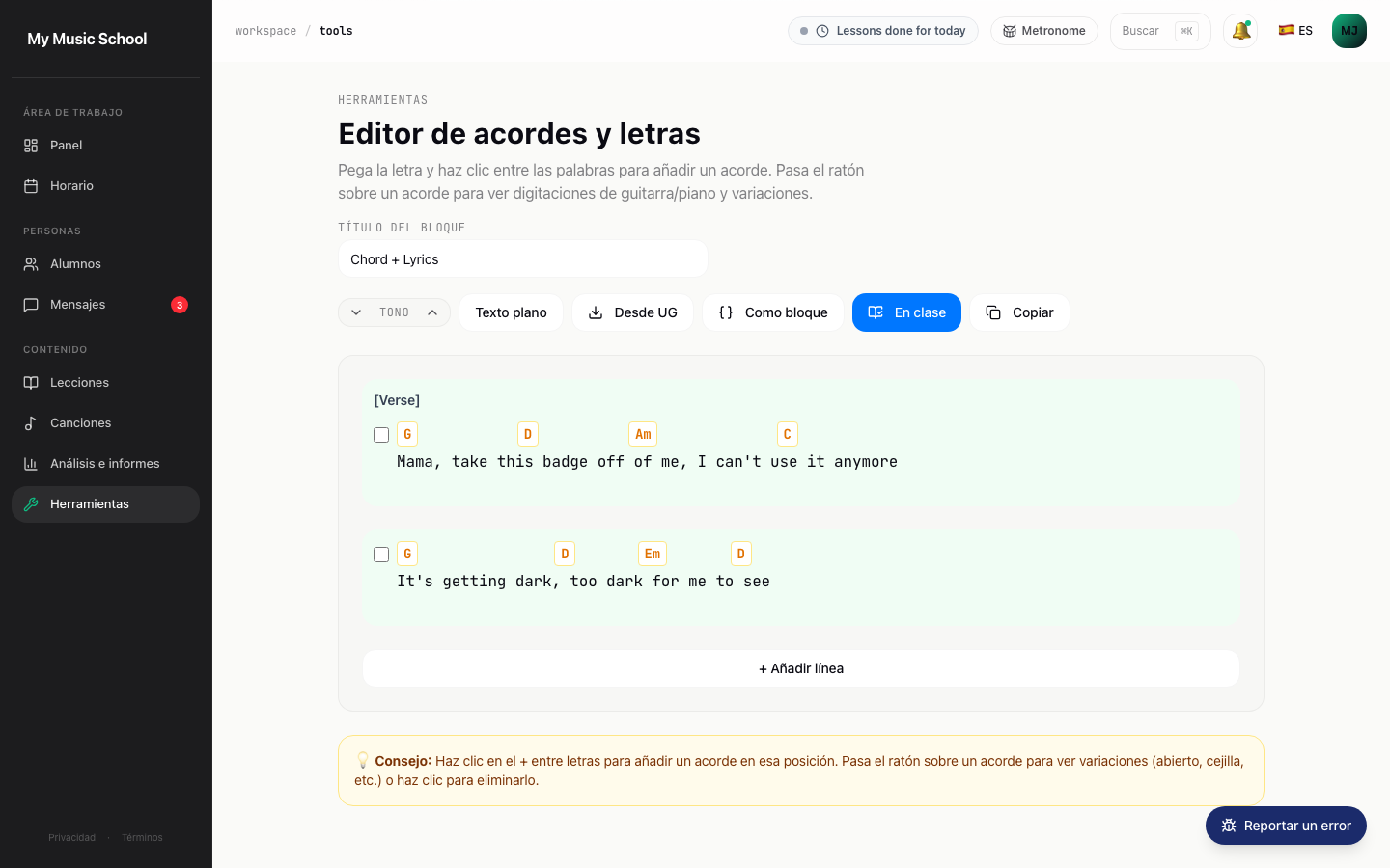 Editor de letras con acordes