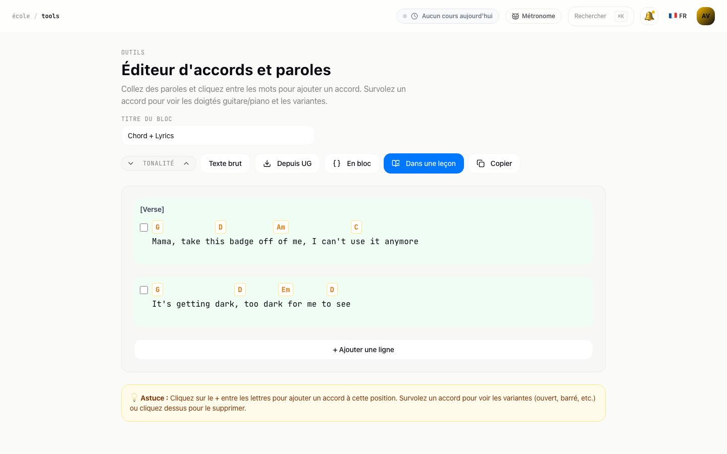 Éditeur de paroles et accords